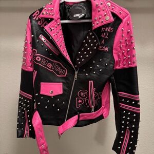 Studded Black and Pink Women's  Moto Jacket